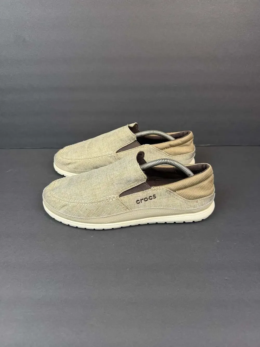 Crocs Santa Cruz Playa Slip-On Khaki Stucco Canvas Loafers Men's Size 10